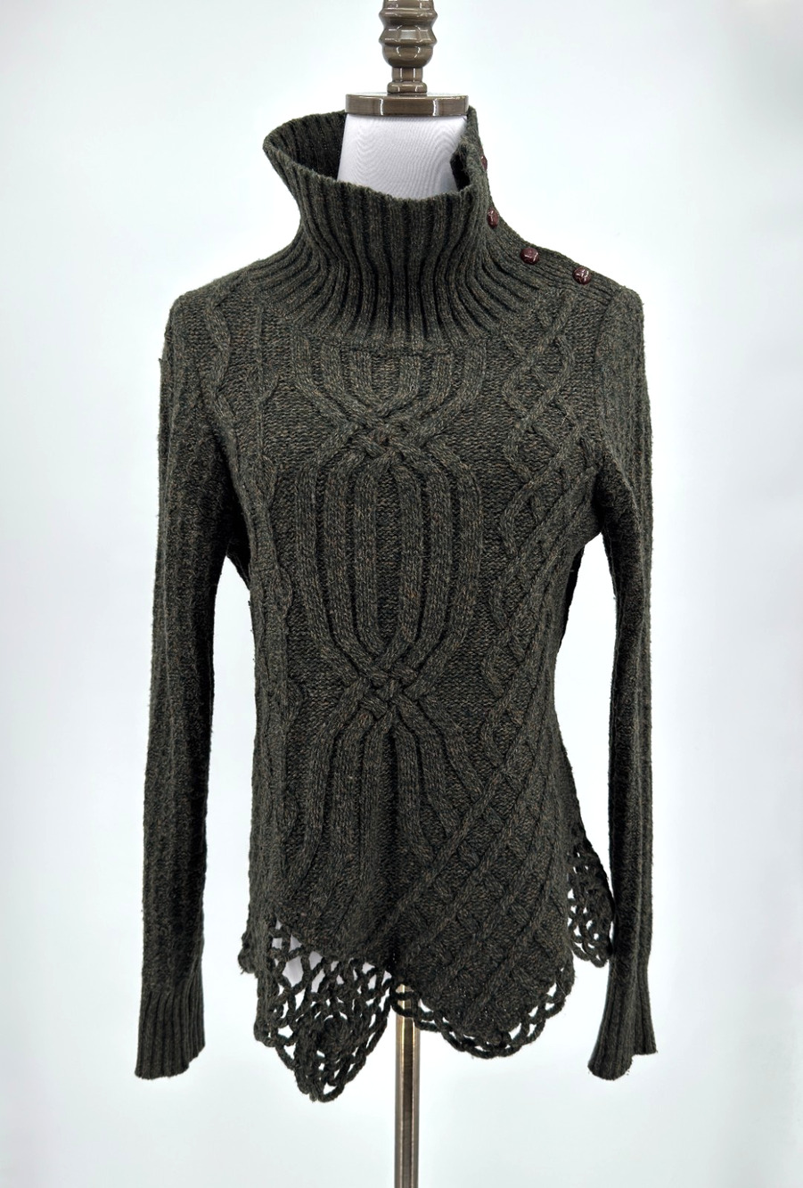 Moth Anthropologie Green Wool Knit Cabled Pathways Pullover Sweater Sz M
